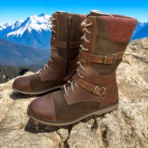 LL Bean Park Ridge 8 M Brown Leather Boots Waterproof Moto Combat Wool Lined Zip